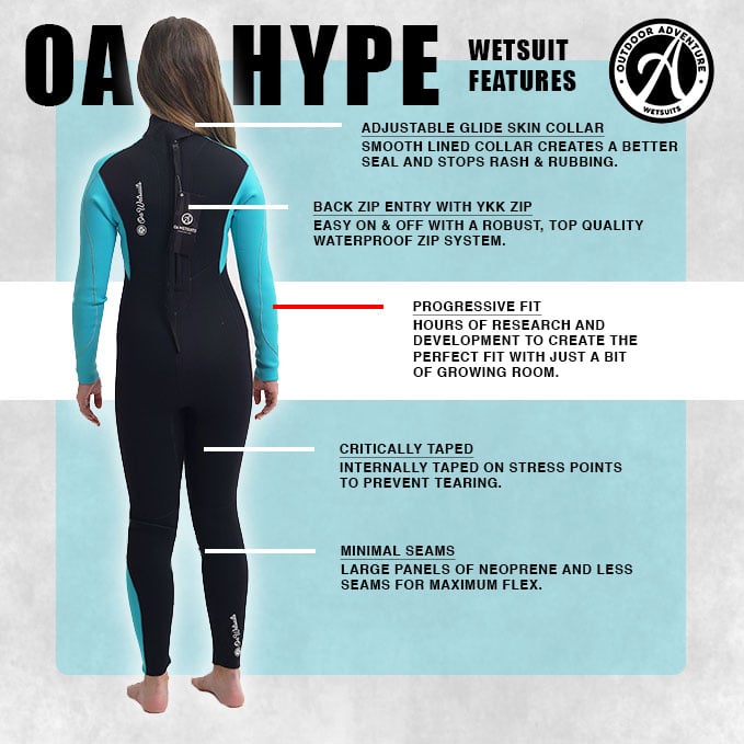 OA Hype 4/3mm Girls Back Zip Wetsuit - Black
