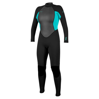 O'Neill Womens Reactor-2 3/2mm Back Zip Summer Wetsuit in Black / Light Aqua
