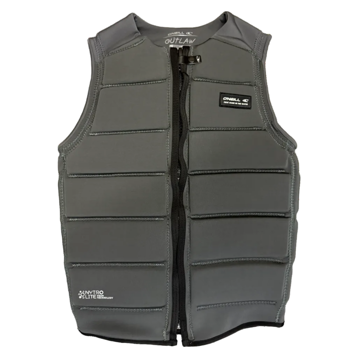 Impact vest in green with black chest zip and logo on a white background.