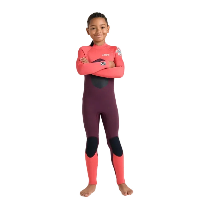C-Skins NuWave Legend 4/3mm Junior GBS Back Zip Wetsuit in Rust / Coral Flame / Blue