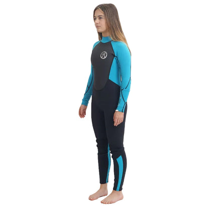 OA Classic 3/2mm Girls Back Zip Wetsuit - Black/Aqua
